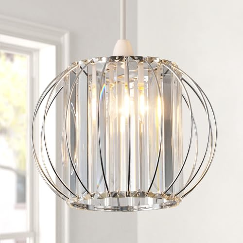 HARPER LIVING Easy Fit Pendant Shade, Chrome Ceiling Light Shade with Diameter 27cm - Modern Lampshade for Bedroom, Kitchen, Living Room