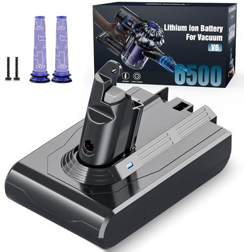 Replacement Vacuum Battery for Dyson V6 - Morpilot 6500mAh Battery Compatible with V6 Animal Absolute SV03 SV04 SV05 SV06 SV07 SV09 DC58 DC59 DC61 DC62 DC72 DC74 Vacuum Cleaner with 2 Pre-Filters