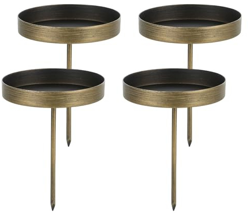 Romadedi Kerzenhalter Adventskranz Gold Stumpenkerzen 6cm - 4er Set Kerzenständer ohne Dorn Stabkerzenhalter zum Stecken Adventsteller Kerzenteller Metall für DIY Advent Kranz Deko