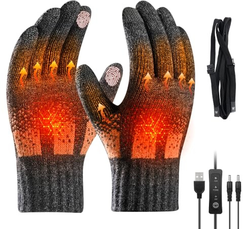 LYPPUL Guantes Calefactables USB, Guantes Térmicos USB para Hombres y Mujeres, Guantes de Calor USB con 3 Niveles de Temperatura, Lavables, Guantes Calientes para Pantalla Táctil (Gris Oscuro)