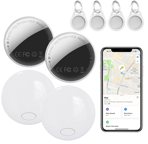 Smart Traceur Tag Lot de 4 - Localisateurs d'Objets Bluetooth Fonctionne avec Apple Localiser (iOS Uniquement),Étanchéité IP68,Tracker de Clés/Sacs/Bagages/Enfant/Animaux,Batterie Remplaçable