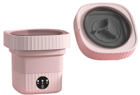 Lavandería compacta. Lavadora Portátil Plegable De 10 L, Gran Capacidad, Centrifugadora, Cubo For Ropa Interior, Calcetines, Viaje, Minilavadora Ultrasónica .Portátil(Pink)