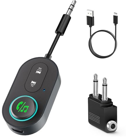 Transmisor Receptor Bluetooth 5.3,2 en 1 Adaptador Bluetooth,Receptor Bluetooth Jack 3.5mm de Carga Tipo C,transmisor Bluetooth Jack 3.5mm Soportes para 2 AirPods/Auriculares,Bluetooth Coche para TV