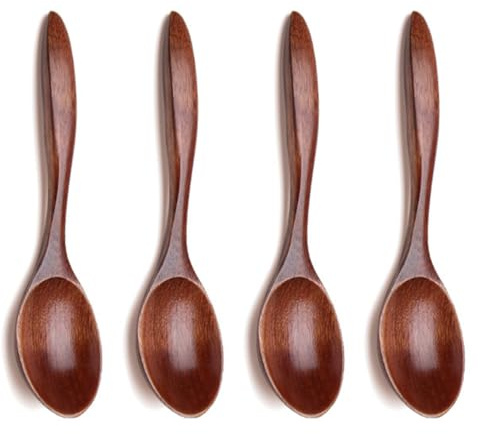HUZNA Cucchiaio Legno,4 PCS Cucchiaio per Miele in Legno,Cucchiaio in Legno Fatto a Mano,Accessori da Cucina,per Miele,caffè,Gelato e Zucchero(Marrone)