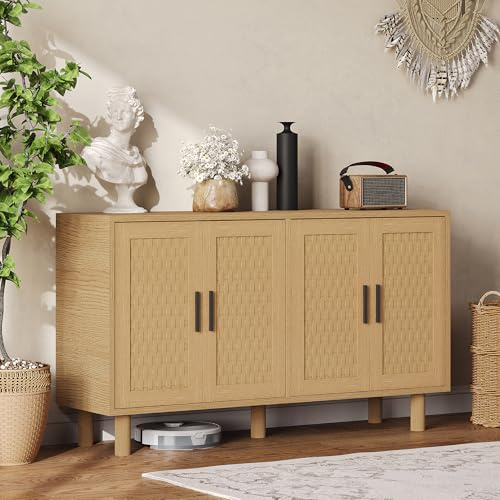 CXHLXYR - Mueble de almacenamiento para armario de ratán, cómoda moderna con 4 puertas, aparador, 140 cm, mueble aparador, sala de estar, armario de almacenamiento para sala de estar, cocina