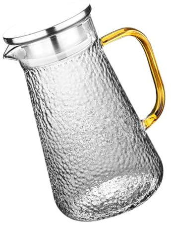 CONGARTENO Multi-function 1300ml Glass Pitcher with Stainless Steel Lid, Cool-resistant Hammered Water Carafe for Household Cold Beverages and Juices