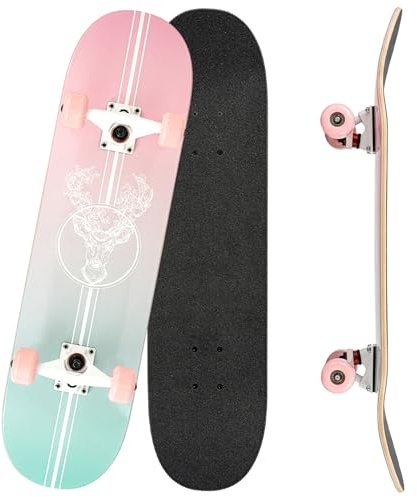 SUNNY NEST Skateboard 31″x8″ Complete Skateboard for Beginners, 7-Ply Maple Deck, Double Kick Concave for Tricks Cruiser Trick Skateboards, Max Load 90kg/198lbs – Kids Teens Adults