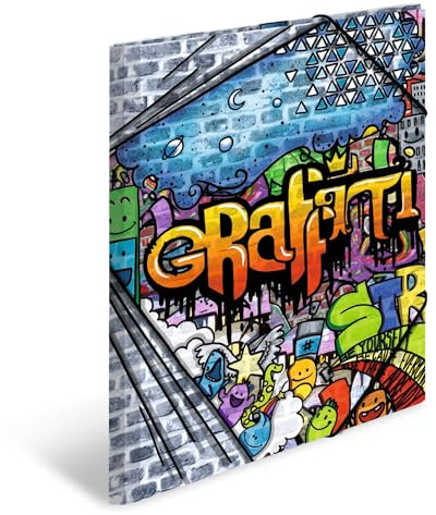 HERMA 19239 ArtLine Graffiti 19239 - Carpeta archivadora DIN A3 (3 unidades, plástico resistente, con solapas interiores impresas y goma elástica, para niños, niños y niñas)