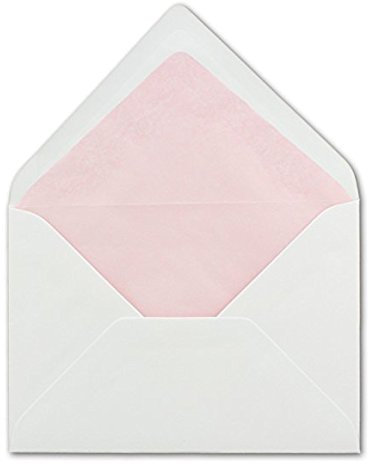Weiße Briefumschläge Rosa gefüttert | 50 Stück | DIN B6 Format 125 x 176 mm | mit farbigem Seidenfutter, Nassklebung, ohne Fenster, Grußkarten und Einladungen