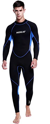 Caige Traje De Neopreno para Hombre, Neopreno De 3 Mm De Alta Flexibilidad De Una Pieza Natación, Cremallera Trasera Figura Figura Cuerpo Completo Traje De Buceo para Buceo Snorkeling Surfing,Azul,XL