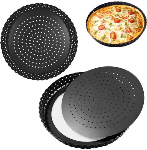 AZKEEGREY 2Pack Perforated Quiche Tins with Loose Base 20cm, Non-Stick Perforated Tart Tin with Loose Base, Round Flan Tin Removable Bottom for Baking