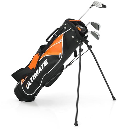 ULTIMATE Kids Golf Clubs Set with Stand Bag, Junior Complete Golf Club Set Right Hand w/ 205cc #3 Fairway Wood, #7 & #9 Irons, Putter, Foamed Head Cover & Rain Hood (Yellow, Ages 11-13)