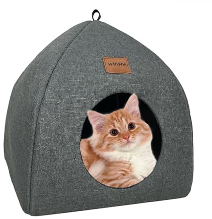 Whiwhi Katzenhöhle-Katzenhaus für Drinnen mit Unabhängiges Cushion Faltbares Katzenbett Waschbar Bequemer Katzenschlafplatz für Katzen 33x33x35cm
