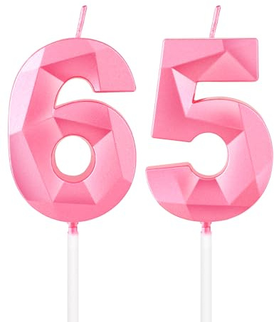mciskin Pink 65th Birthday Candles, 3D Number 65 Candles for Cake, Women Men 65th Birthday Decorations,Pearl Pink Candle Cake Topper Decorations for Birthday Party Weddings Anniversary Supplies