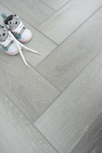 BRICOFLOR Vinylboden Fischgräte Rigid Klick Vinyl in Fischgrät Optik grau Designboden in Holzoptik ideal für Wohnzimmer