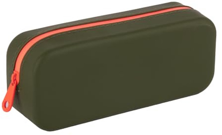 APLI 19914 - Estuche escolar de silicona bicolor Caqui y Naranja, resistente al agua, diseño rectangular moderno y versátil, Colección Neón, tamaño 75x185x55 mm