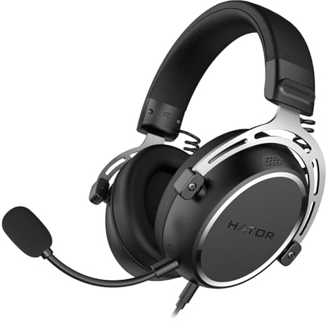 HATOR Hypergang 3 Gaming Headset – Hi-Res Audio, 53mm Treiber, abnehmbares Mikrofon, 3,5mm, Noise Isolation, Memory Foam, PC, PS5, Xbox, Switch- Schwarz