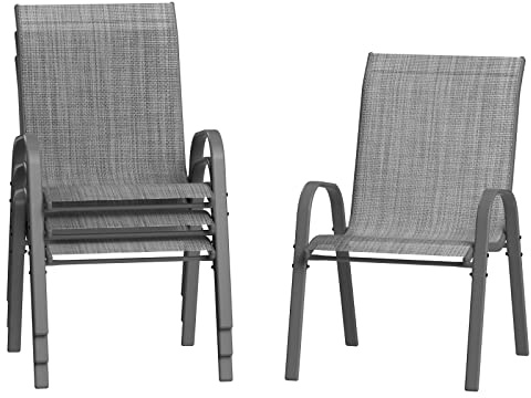 Amopatio Lot de 4 chaises de jardin, empilables, à dossier haut, largeur 55 cm, en textilène et structure en métal, pour terrasse, balcon, résistantes aux intempéries, 60 x 72 x 96 cm, anthracite