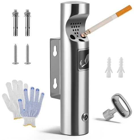 Eirolace Wandaschenbecher Für Draußen,Mit Schlüssel,Aschenbecher Für Draussen Wandmontage Für Hotels,Cafés,Büros,Restaurants,Bars (Silber)