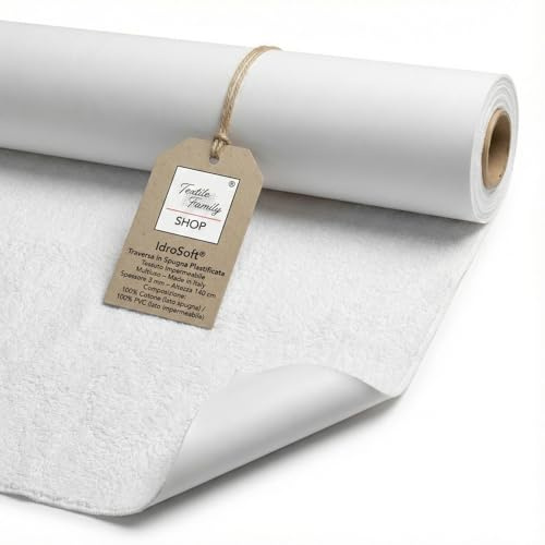 Tessuto Impermeabile Spugna Cotone PVC 3mm - Coprimaterasso, Salva Divano, Protezione Culla e Pet - Made in ItalyCm. 140x180
