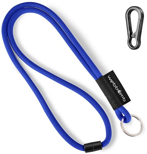 webbomb Tubular Lanyard nyckelband – rund mjuk lång med karbinhake säkerhetslås och nyckelring som nyckelring nyckelring nyckelring för id-ID mobiltelefon nyckel, Blå + karbinhake, L