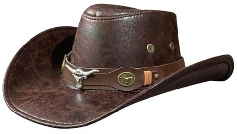 Genérico Sombrero de Equitación Occidental Nuevo Jazz Vaquero Cima Plana Decorado con Remaches Cuero Alta Imitación