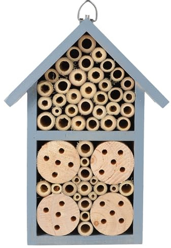 SHINEOFI Casa de Madera Pintada Azul para Exterior Colmena para Abejas, Diseño Decorativo y Soporte de Hierro, Adecuado para Jardín en Invierno