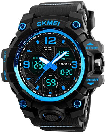 Dayllon Montre-Bracelet pour Hommes Analogique Numérique LED 50 M Étanche pour Les Sports De Plein Air Militaire Multifonctionnel Casual Double Affichage 12 h / 24 h Chronomètre Calendrier