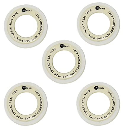 Dapetz® 5 x PTFE Gas Thread Sealing Tape - 12mm x 5m White Teflon Tape, Thicker Than Standard PTFE, Prevents Bi-Metal Corrosion for Gas Fittings