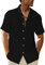 LVCBL Casual Shirts Men Short Sleeve Stand Collar Shirt Gathering Black XL
