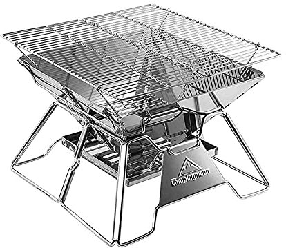 MYAOU Rectangular Stainless Steel Folding Pedestal Charcoal Barbecue Grill Outdoor Barbecues & Smokers - Silver