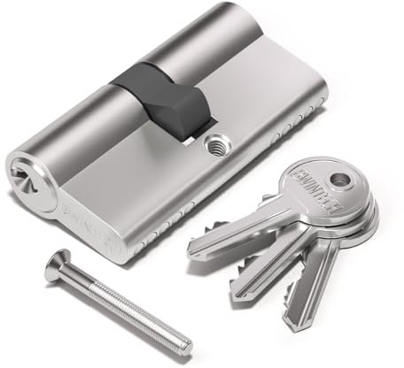 Bwintech 90 mm (40/50) Cerradura de cilindro de níquel satinado Euro, Cerradura de barril de puerta, Llave/Llave con 3 llaves estándar, Antiganzúas, Antigolpes, Antitaladro
