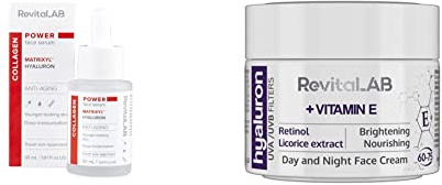 RevitaLAB Power Face Serum mit Kollagen und Matrixyl ™ Ein konzentriertes Produkt & Hyaluron Anti-Aging Tages- und Nachtcreme, angereichert mit Vitamin A (Retinol), Vitamin E, 50 ml