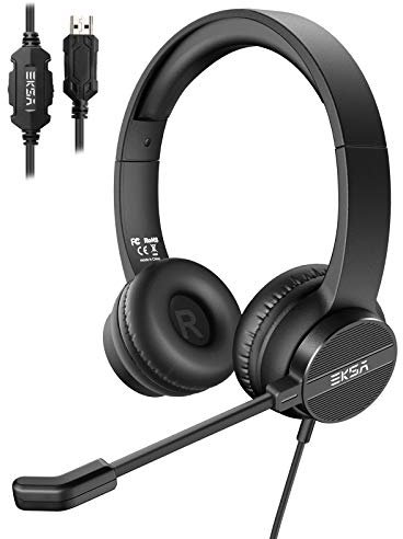 EKSA H12E Auriculares Micrófono PC Auriculares Telefono USB Cancelación de Ruido & Sonido estéreo Claro Cascos Business para PC, Ordenador Portátil o Videoconsola