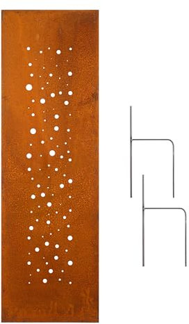 D&L Lasertec Edelrost Garten Sichtschutz, Wand, Rost, Sichtschutzwand Metall 160x50 cm, Kreise, Sternenhimmel, Punkte, Stellwand, Sichtschutz, Edelrost