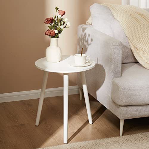 YOUDENOVA Tavolino rotondo in legno, diametro 42 x 52 cm, tavolino da salotto, comodino con vassoio, divano, supporto per fiori, robusto, bianco, YDET005