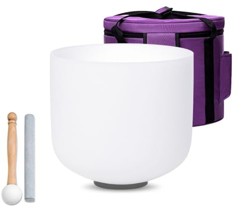 SOUNDELLO Crystal Singing Bowl 10 in White F Note 432Hz with Carrying Case