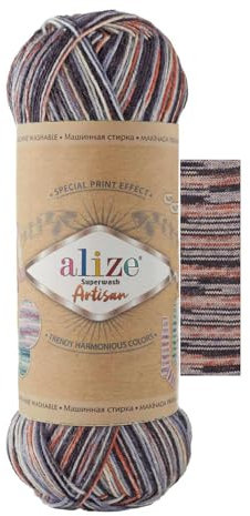 100g Sockenwolle Alize Superwash Artisan 75% Wolle Strickwolle Häkelgarn Farbwahl, Farbe:9013 Gentleman
