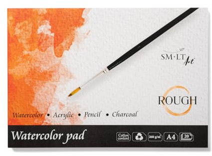 SM.LT Blocco per acquerello in carta bianca ruvida, formato A4, 20 fogli, 260 g/m2