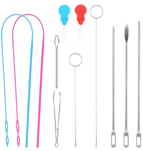11 Stück Durchziehnadel Nadeleinfädler Werkzeugset Sticknadeln Einfädelhilfe Kordel Einfädler Werkzeug Loop Turner Metall Pinzette Lange Schleife Strickzubehör für Handnähen Hoodies DIY