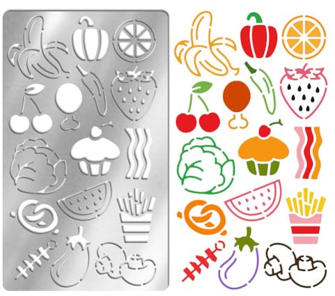 UNICRAFTALE Metallstencil för frukt och grönsaker, retro stencil i rostfritt stål, återanvändbar stencil för fotoalbum, skärstenciler för ritning, träsnideri, verktyg för träsnideri