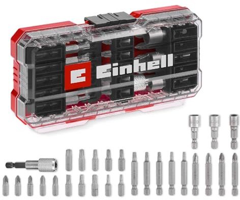 Original Einhell S-Case Bit-Set 28-tlg. (15x 25 mm Bits, 9x 50 mm Bits, 3x Stecknüsse, Schnellwechselbithalter)