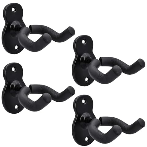 suzmei Guitar Hanger Guitar Wall Mount Holder Hook Stand, String Instruments Wall Hangers Stands Holders Hooks for Acoustic Electric Bass Classical Ukulele Guitars-Black (4 Pcs)