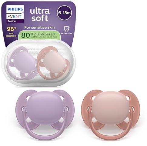 Philips Avent ultra soft Schnuller – kiefergerecht geformtes Design, für Babys von 6–18 Monaten, flexibles Saugerschild, symmetrischer Silikonsauger, BPA-frei, 2er-Pack, SCF091/43