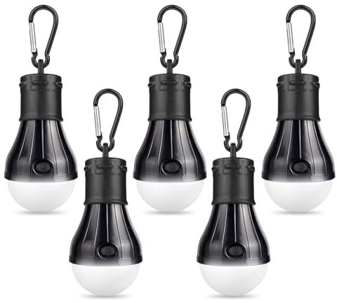 Flintronic 5PCS Camping Lights,LED Tent Lamp, 120 Lumens Camping Light Bulb, Tent Lantern with Clip Hook, Portable Emergency Light for Camping Hunting Hiking Fishing Mountaineering