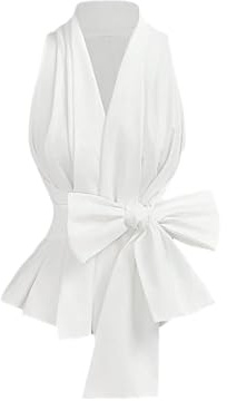 SOLY HUX Women's Tie Front Peplum Tank Top Wrap Collar V Neck Blouse
