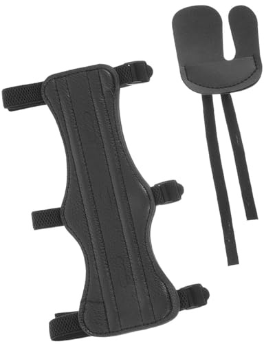 JUKOTA Guardabrazos de Tiro con Arco Protector de Antebrazo de Cuero con Lengüeta de Dedo Accesorio para Tiro con Arco, para Adultos Adolescentes, Negro