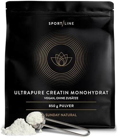 SUNDAY NATURAL® Creatin Monohydrat Pulver – 850g (250 Portionen) Ultrapure Kreatin Monohydrat - Mikrofeines Creatine Monohydrate für optimale Aufnahme – nur Kreatin Pulver, ohne unnötige Zusätze,vegan
