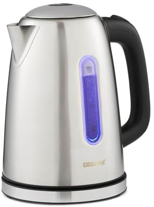 GEEPAS Illuminating Electric Kettle | 1.7L Cordless Stainless Steel Jug Kettle | Rapid Boil for Hot Water Tea Coffee | Boil Dry Protection Auto Shut Off | Swivel Base with Auto Lid Open | 2200W Silver