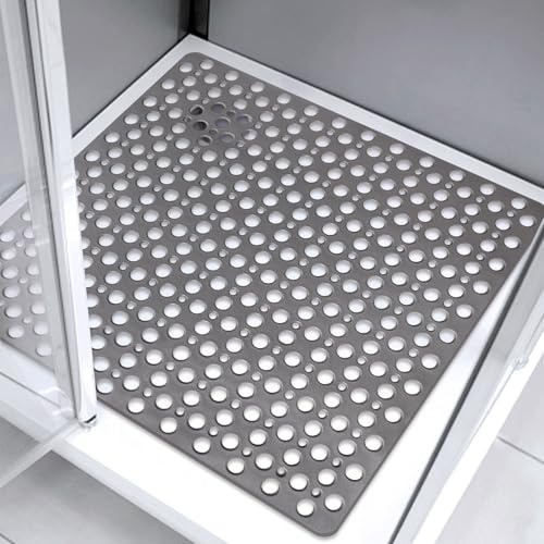ZOKBOM Duschmatte rutschfest 70x70 cm, TPE Antirutschmatte Dusche mit Saugnäpfen, Badematte mit Ablauflöchern, Komfort Sicherheits Duscheinlage rutschfest (Grau-TPE, 70 x 70 cm)